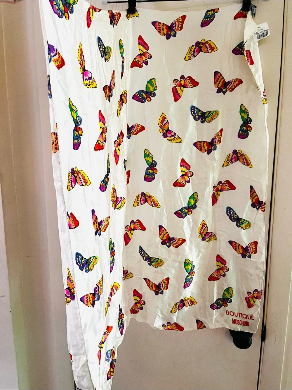 VTG Moschino Boutique 90s Butterfly Italian Deadstock Silk Rolled Edge Scarf